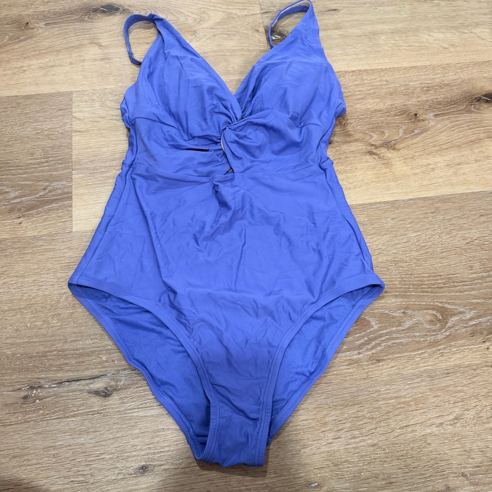 Kona Sol Periwinkle Blue Twist Front Keyhole One Piece Swimsuit Womens Medium